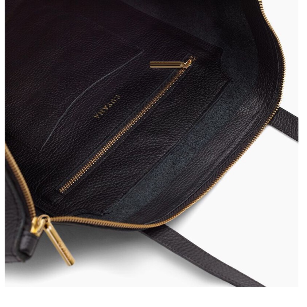 Black Leather Zippered Cuyana Tote